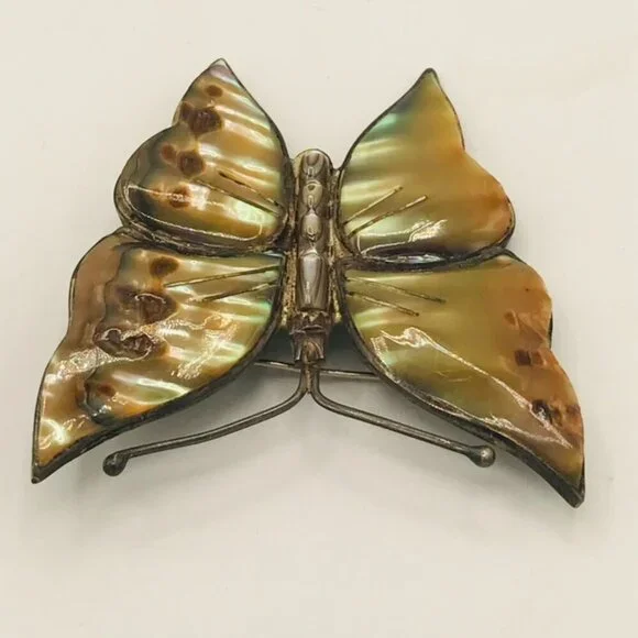 Vintage Sterling Silver and Abalone Shell Butterfly Brooch - Picture 7 of 12